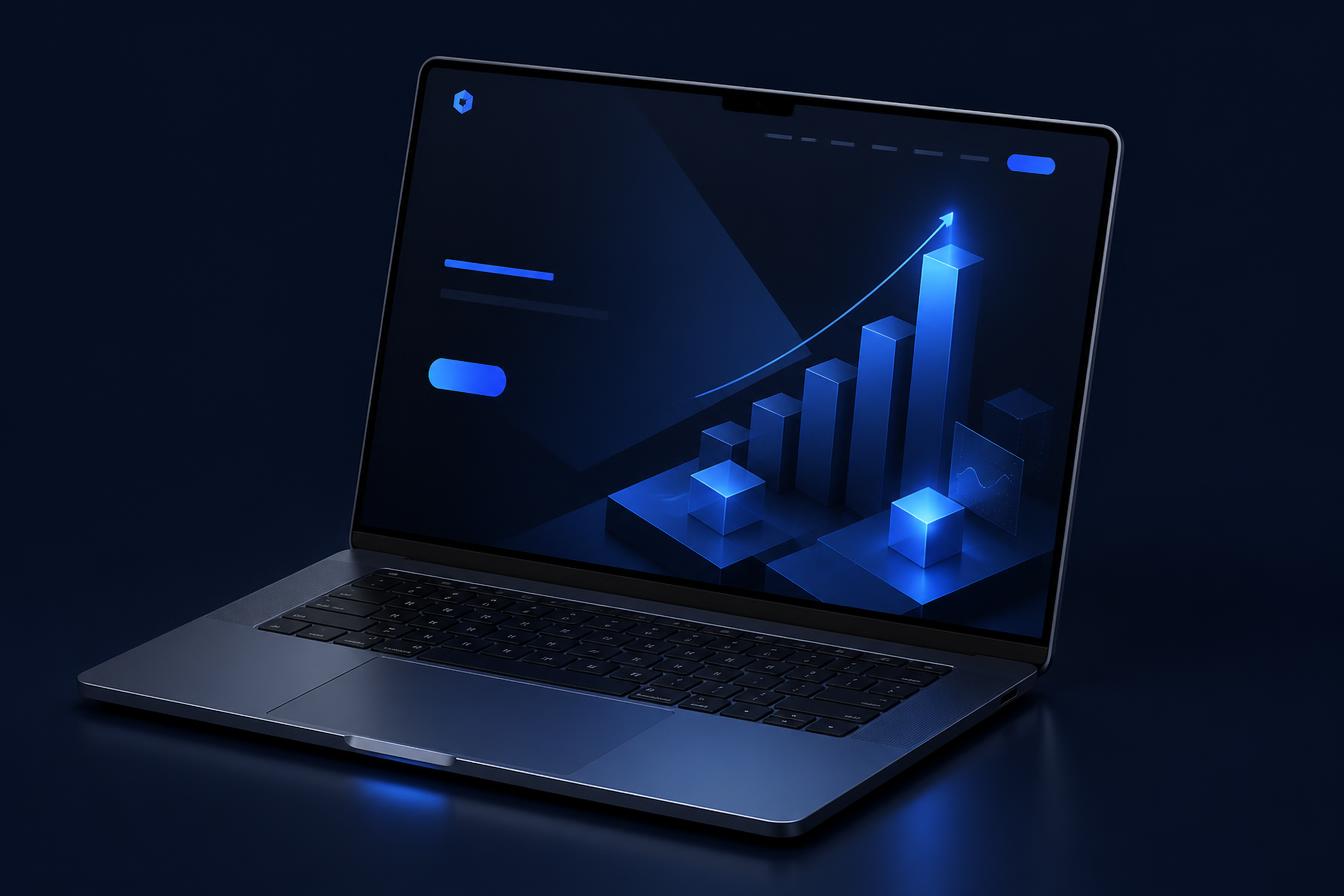 A modern website mockup on a laptop
